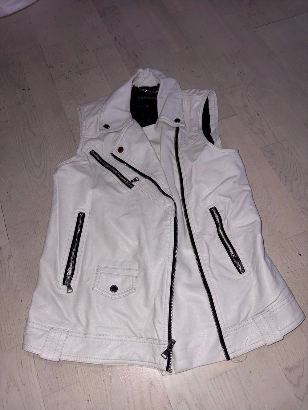 Express White Sleeveless Moto-Style Vest with Zip Details